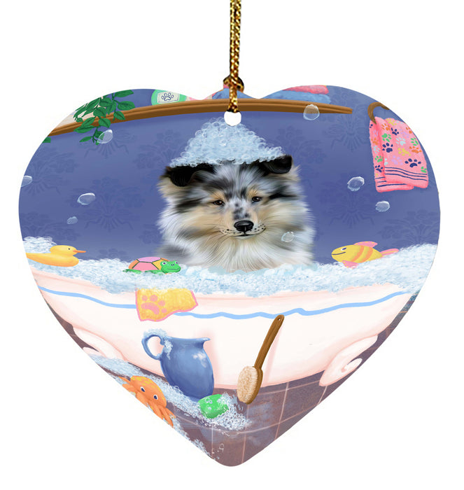 Rub A Dub Dog In A Tub Rough Collie Dog Heart Christmas Ornament HPORA58669