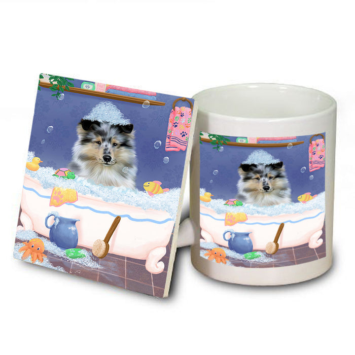 Rub A Dub Dog In A Tub Rough Collie Dog Mug and Coaster Set MUC57421