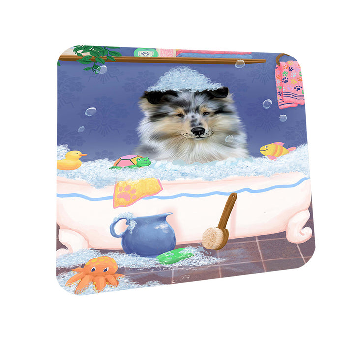 Rub A Dub Dog In A Tub Rough Collie Dog Coasters Set of 4 CST57387