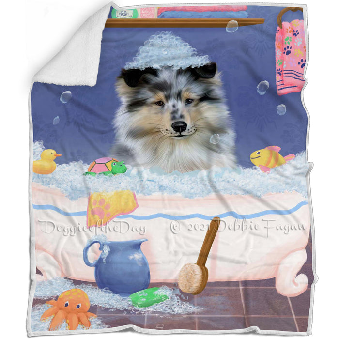 Rub A Dub Dog In A Tub Rough Collie Dog Blanket BLNKT143138