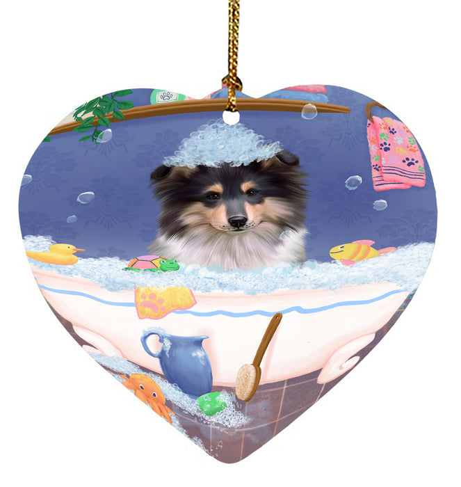 Rub A Dub Dog In A Tub Rough Collie Dog Heart Christmas Ornament HPORA58670
