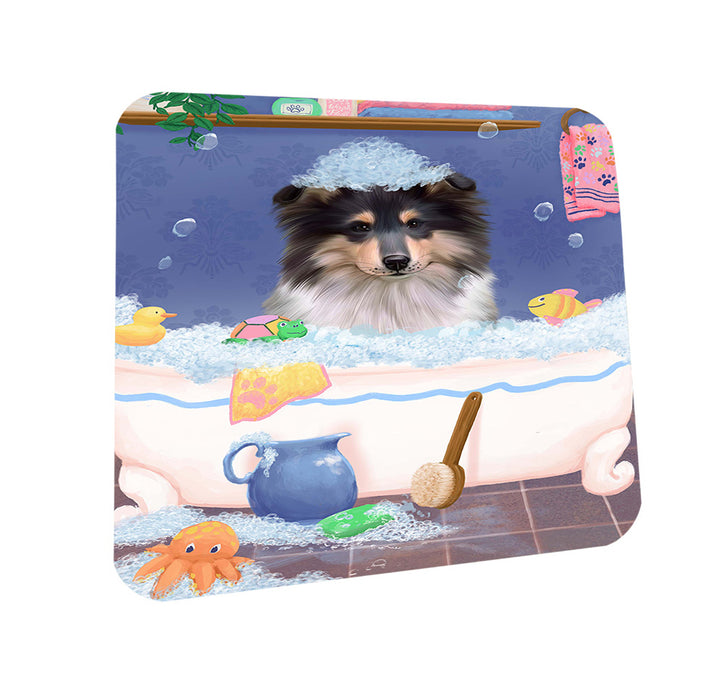 Rub A Dub Dog In A Tub Rough Collie Dog Coasters Set of 4 CST57388