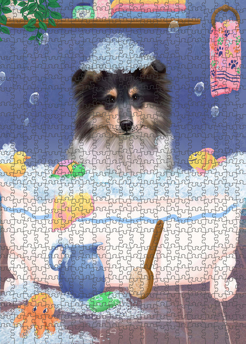 Rub A Dub Dog In A Tub Rough Collie Dog Portrait Jigsaw Puzzle for Adults Animal Interlocking Puzzle Game Unique Gift for Dog Lover's with Metal Tin Box PZL342