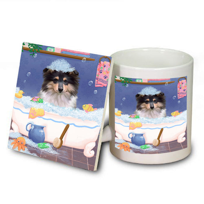 Rub A Dub Dog In A Tub Rough Collie Dog Mug and Coaster Set MUC57422