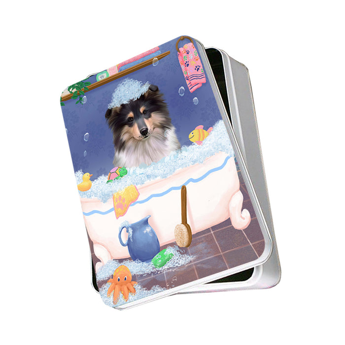 Rub A Dub Dog In A Tub Rough Collie Dog Photo Storage Tin PITN57373