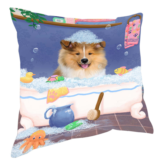Rub A Dub Dog In A Tub Rough Collie Dog Pillow with Top Quality High-Resolution Images - Ultra Soft Pet Pillows for Sleeping - Reversible & Comfort - Ideal Gift for Dog Lover - Cushion for Sofa Couch Bed - 100% Polyester, PILA90748