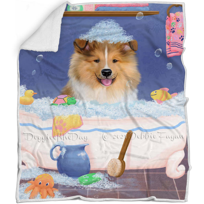 Rub A Dub Dog In A Tub Rough Collie Dog Blanket BLNKT143140