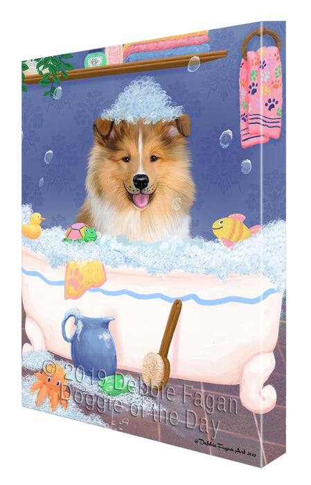 Rub A Dub Dog In A Tub Rough Collie Dog Canvas Print Wall Art Décor CVS143387