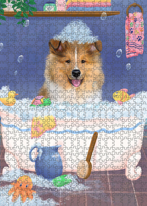 Rub A Dub Dog In A Tub Rough Collie Dog Portrait Jigsaw Puzzle for Adults Animal Interlocking Puzzle Game Unique Gift for Dog Lover's with Metal Tin Box PZL343