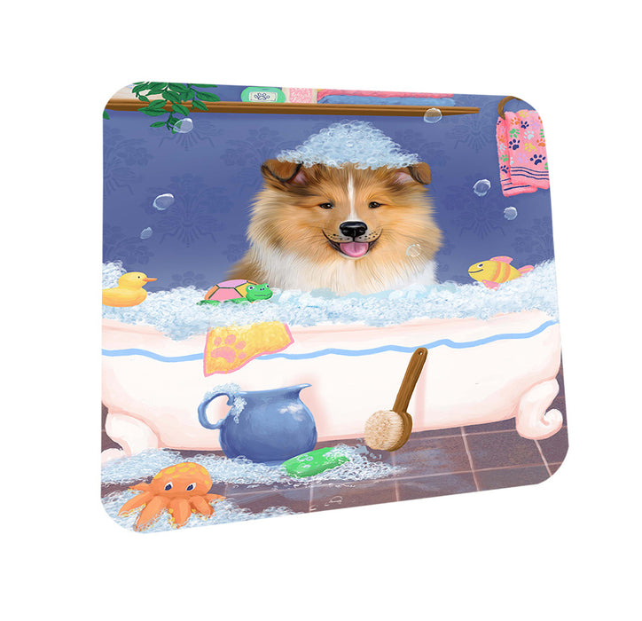 Rub A Dub Dog In A Tub Rough Collie Dog Coasters Set of 4 CST57389