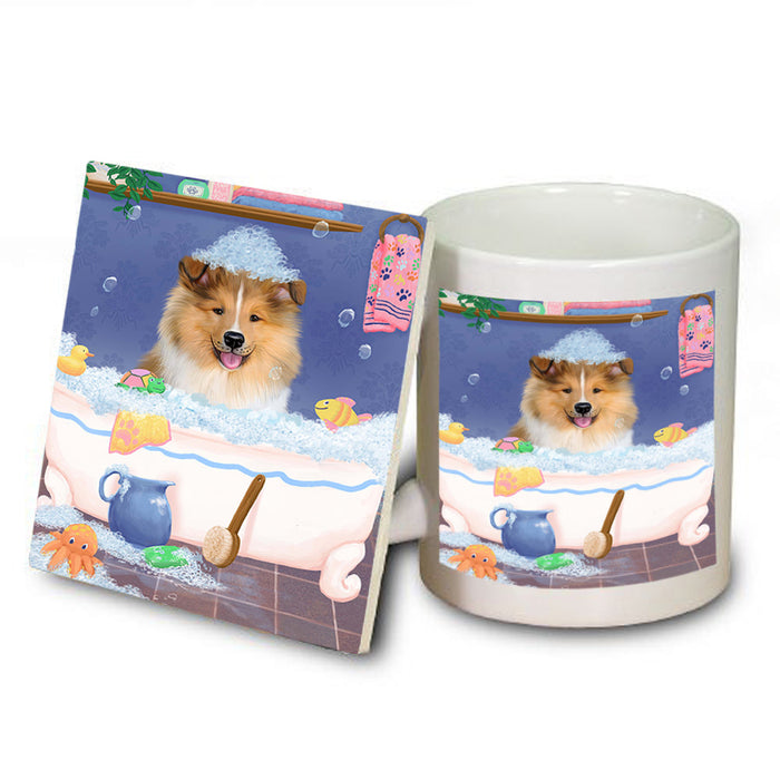 Rub A Dub Dog In A Tub Rough Collie Dog Mug and Coaster Set MUC57423