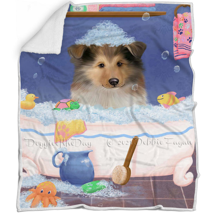 Rub A Dub Dog In A Tub Rough Collie Dog Blanket BLNKT143141