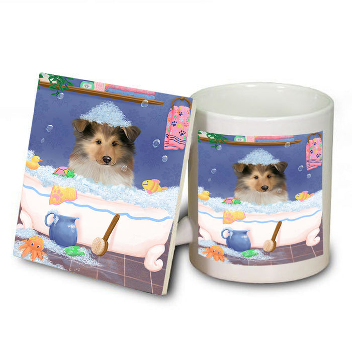 Rub A Dub Dog In A Tub Rough Collie Dog Mug and Coaster Set MUC57424