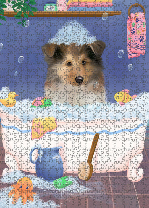 Rub A Dub Dog In A Tub Rough Collie Dog Portrait Jigsaw Puzzle for Adults Animal Interlocking Puzzle Game Unique Gift for Dog Lover's with Metal Tin Box PZL344