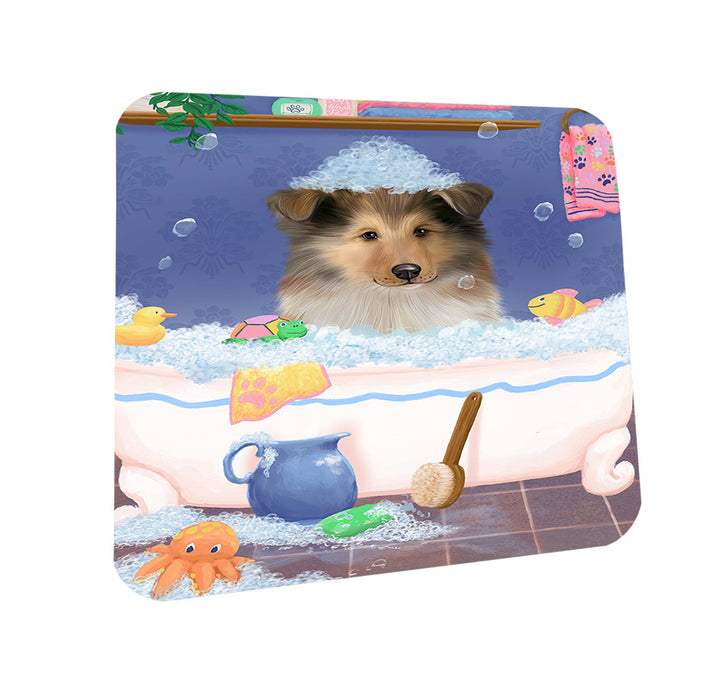 Rub A Dub Dog In A Tub Rough Collie Dog Coasters Set of 4 CST57390