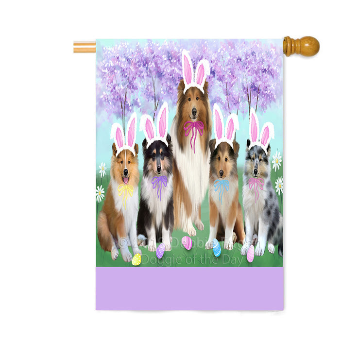Personalized Easter Holiday Rough Collie Dogs Custom House Flag FLG-DOTD-A59032