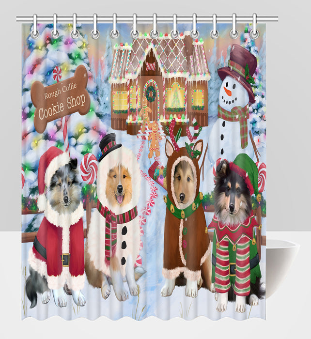 Holiday Gingerbread Cookie Rough Collie Dogs Shower Curtain