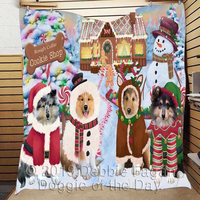 Holiday Gingerbread Cookie Rough Collie Dogs Quilt