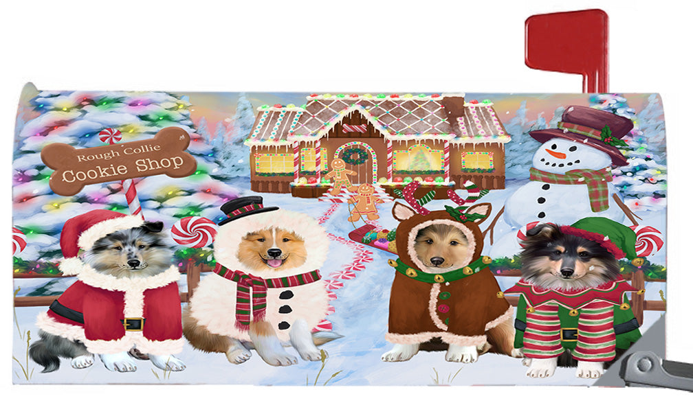 Christmas Holiday Gingerbread Cookie Shop Rough Collie Dogs 6.5 x 19 Inches Magnetic Mailbox Cover Post Box Cover Wraps Garden Yard Décor MBC49018