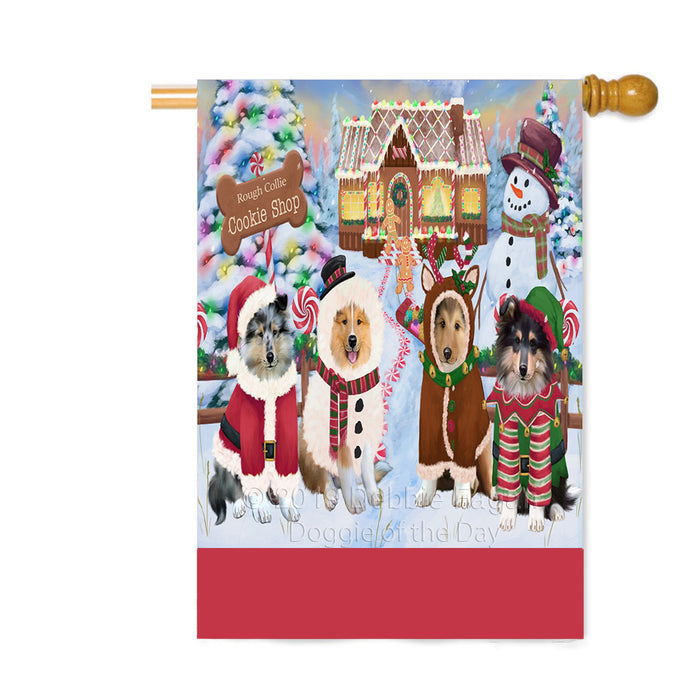 Personalized Holiday Gingerbread Cookie Shop Rough Collie Dogs Custom House Flag FLG-DOTD-A59287