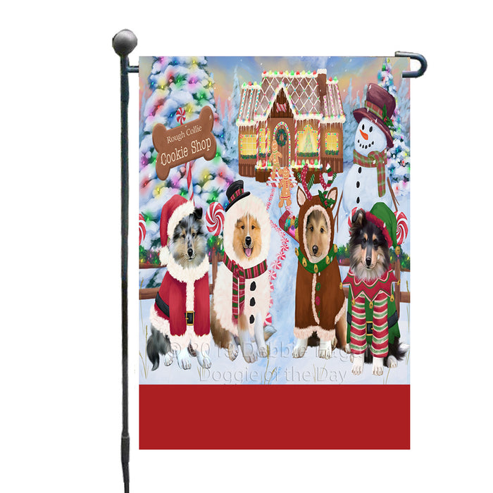 Personalized Holiday Gingerbread Cookie Shop Rough Collie Dogs Custom Garden Flags GFLG-DOTD-A59231