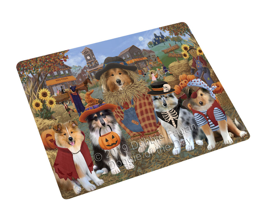 Halloween 'Round Town Rough Collie Dogs Cutting Board - For Kitchen - Scratch & Stain Resistant - Designed To Stay In Place - Easy To Clean By Hand - Perfect for Chopping Meats, Vegetables