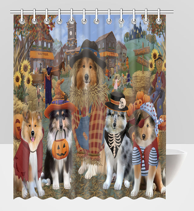 Halloween 'Round Town Rough Collie Dogs Shower Curtain