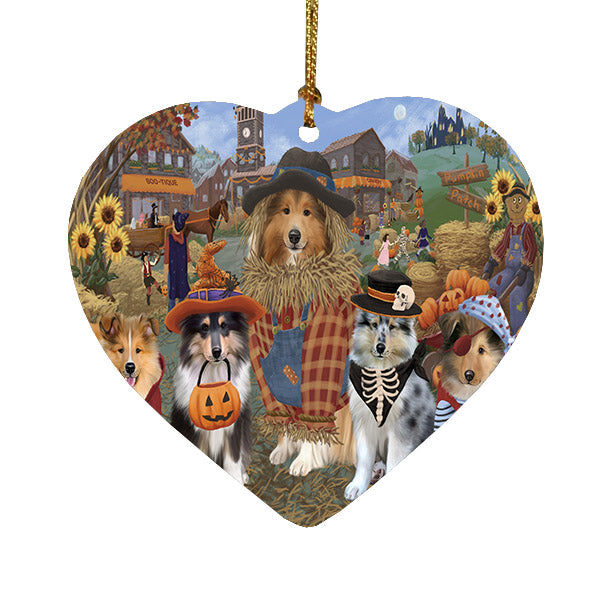 Halloween 'Round Town Rough Collie Dogs Heart Christmas Ornament HPOR57696