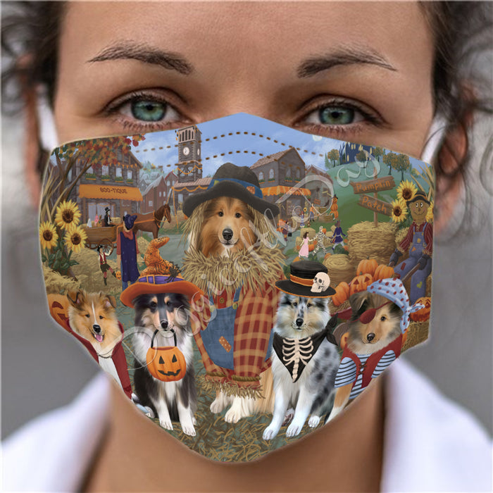Halloween 'Round Town Rough Collie Dogs Face Mask FM49983