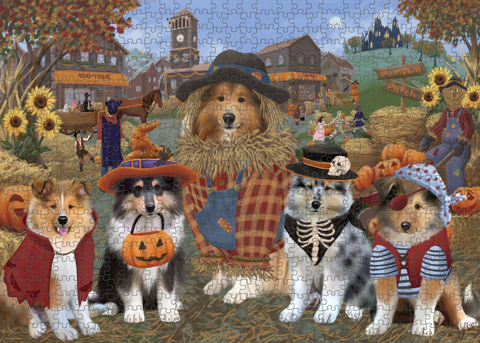 Halloween 'Round Town Rough Collie Dogs Puzzle with Photo Tin PUZL98752