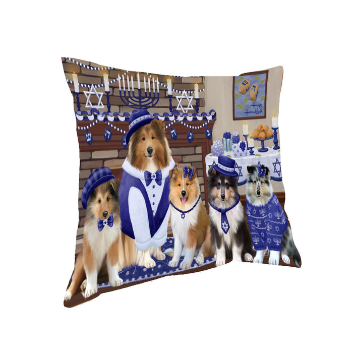 Happy Hanukkah Family Rough Collie Dogs Pillow PIL85256
