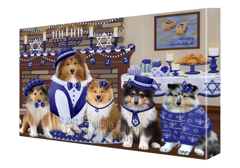Happy Hanukkah Family Rough Collie Dogs Canvas Print Wall Art Décor CVS144197
