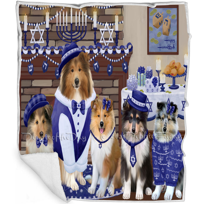 Happy Hanukkah Rough Collie Dogs Blanket BLNKT144029