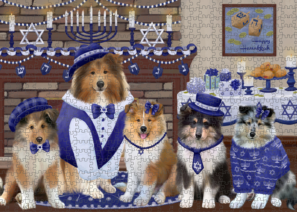 Happy Hanukkah Family Rough Collie Dogs Puzzle with Photo Tin PUZL98872