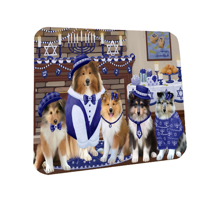 Happy Hanukkah Family Rough Collie Dogs Coasters Set of 4 CSTA57869