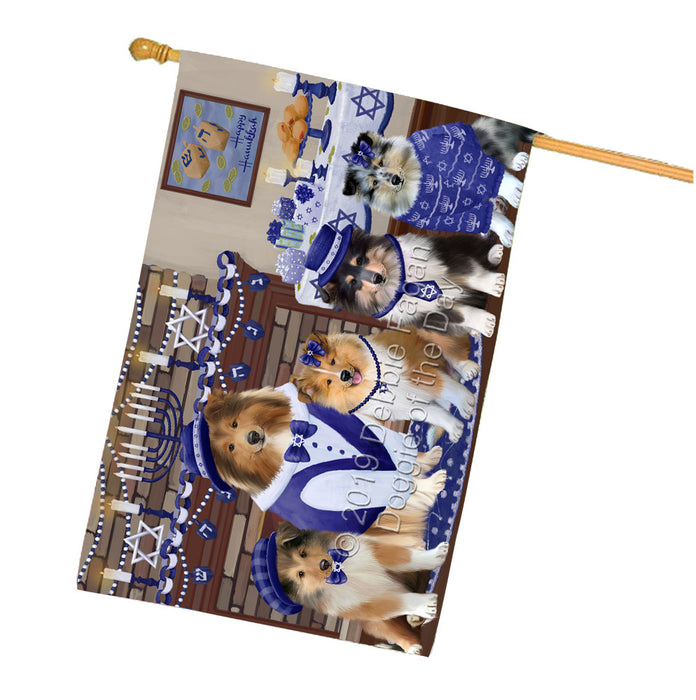 Happy Hanukkah Family Rough Collie Dogs House Flag FLG65938