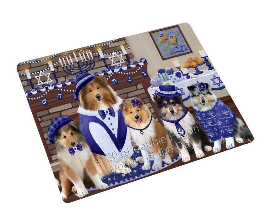 Happy Hanukkah Family Rough Collie Dogs Cutting Board - For Kitchen - Scratch & Stain Resistant - Designed To Stay In Place - Easy To Clean By Hand - Perfect for Chopping Meats, Vegetables