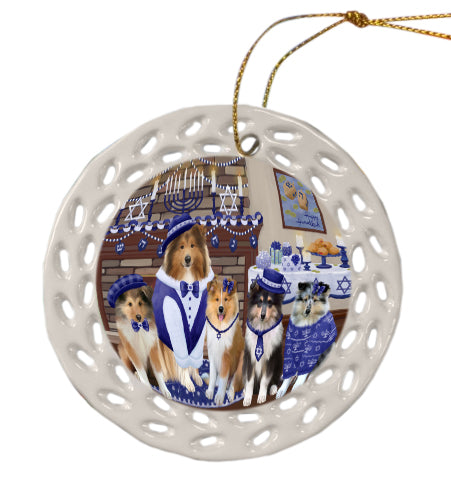 Happy Hanukkah Family Rough Collie Dogs Doily Ornament DPOR57910