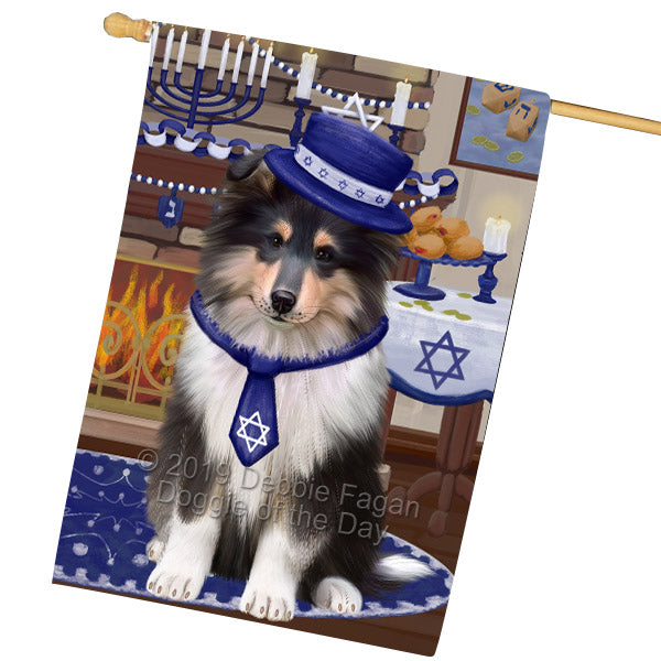 Happy Hanukkah Rough Collie Dog House Flag FLG65999