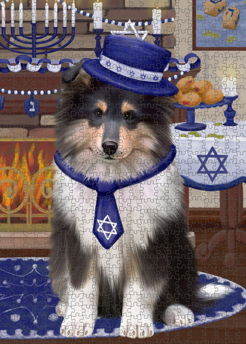 Happy Hanukkah Rough Collie Dog Puzzle with Photo Tin PUZ99116