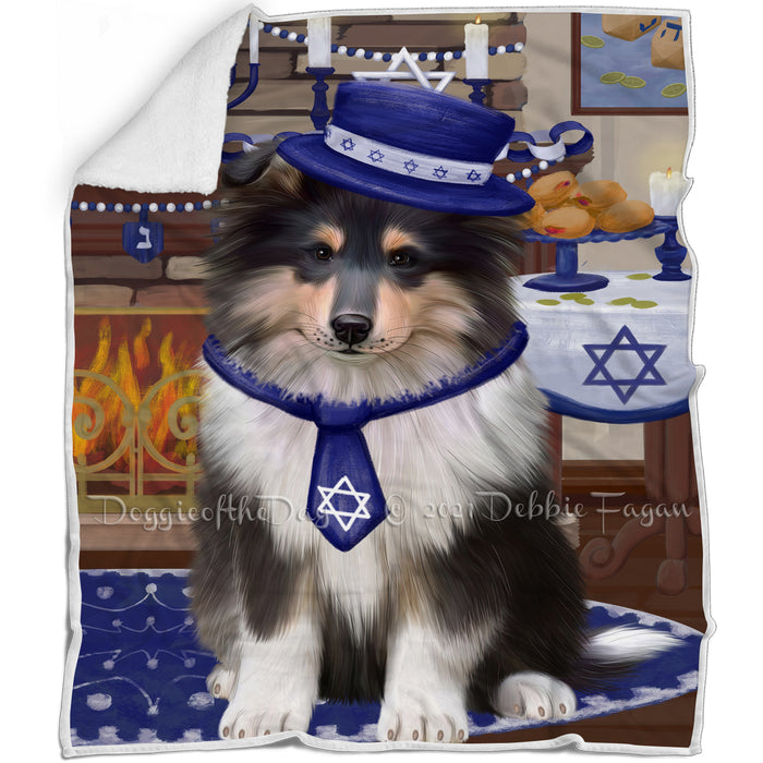 Happy Hanukkah Rough Collie Dog Blanket BLNKT144028
