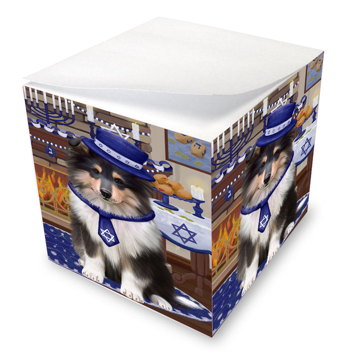 Happy Hanukkah Family Rough Collie Dogs Note Cube NOC-DOTD-A57645