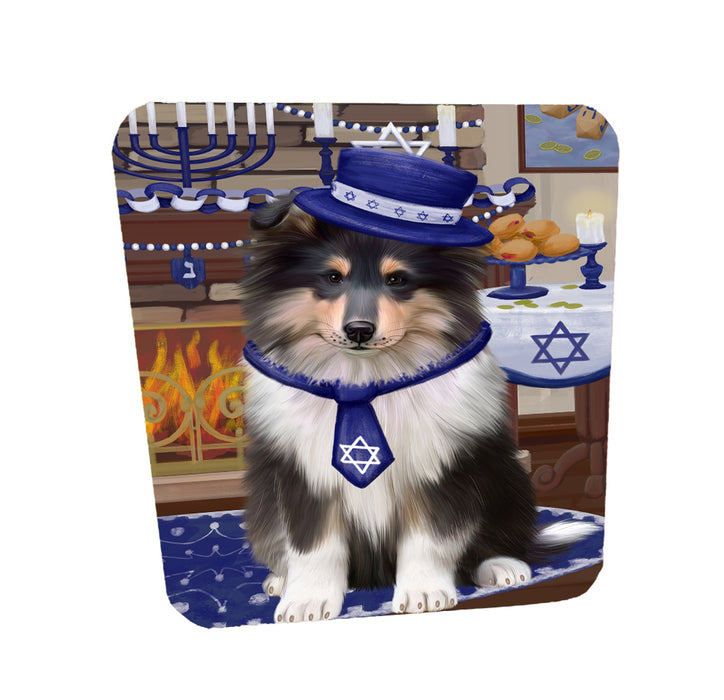 Happy Hanukkah Family Rough Collie Dogs Coasters Set of 4 CSTA58754
