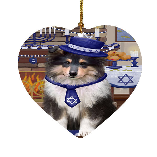 Happy Hanukkah Rough Collie Dog Heart Christmas Ornament HPOR57787
