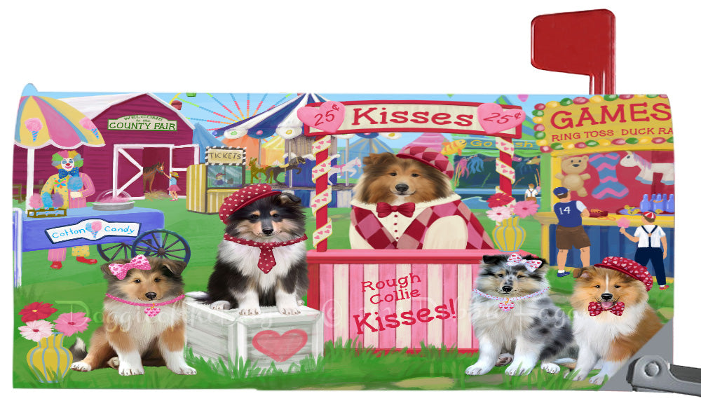 Carnival Kissing Booth Rough Collie Dogs Magnetic Mailbox Cover Both Sides Pet Theme Printed Decorative Letter Box Wrap Case Postbox Thick Magnetic Vinyl Material