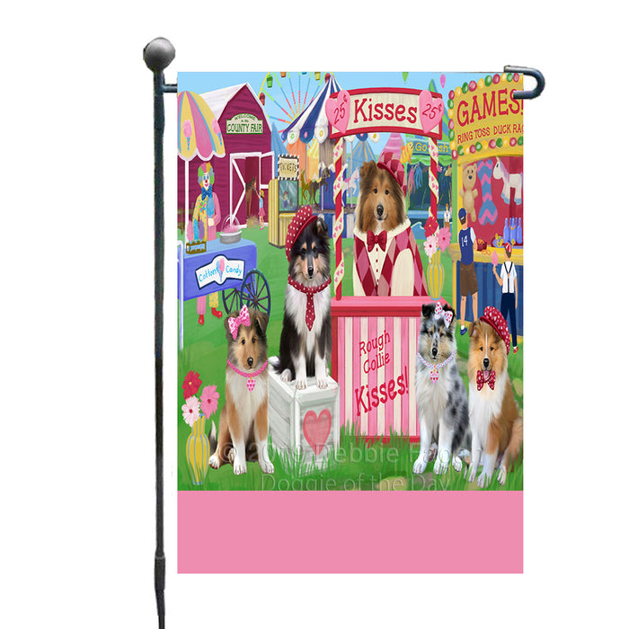 Personalized Carnival Kissing Booth Rough Collie Dogs Custom Garden Flag GFLG64309