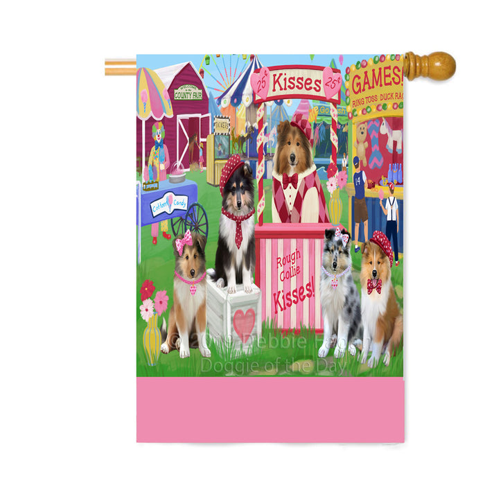 Personalized Carnival Kissing Booth Rough Collie Dogs Custom House Flag FLG63633