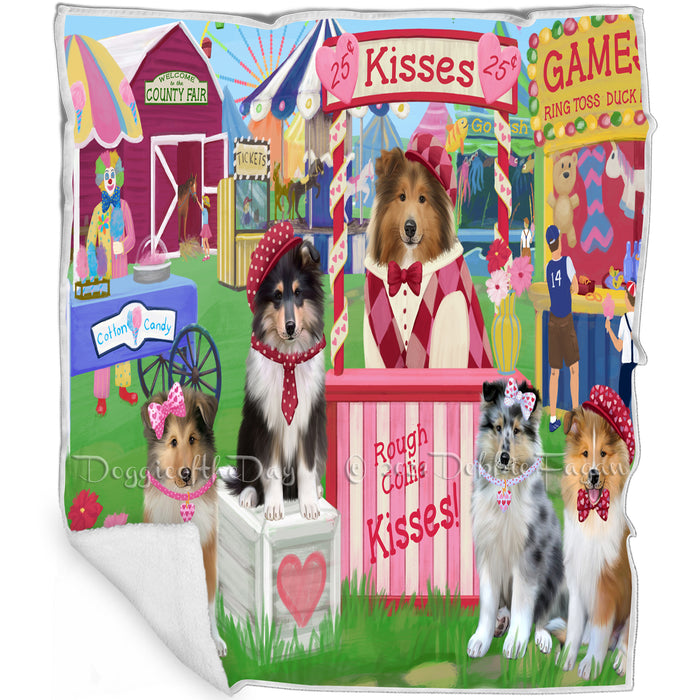 Carnival Kissing Booth Rough Collies Dog Blanket BLNKT122691