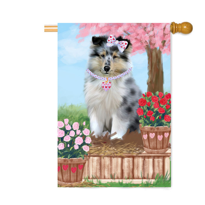Personalized Rosie 25 Cent Kisses Rough Collie Dog Custom House Flag FLG64926