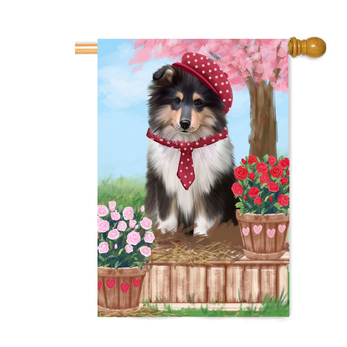 Personalized Rosie 25 Cent Kisses Rough Collie Dog Custom House Flag FLG64927